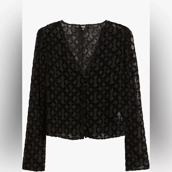 PAIGE Amaya Black Sheer Silk Blend Blouse - Picture 14 of 14